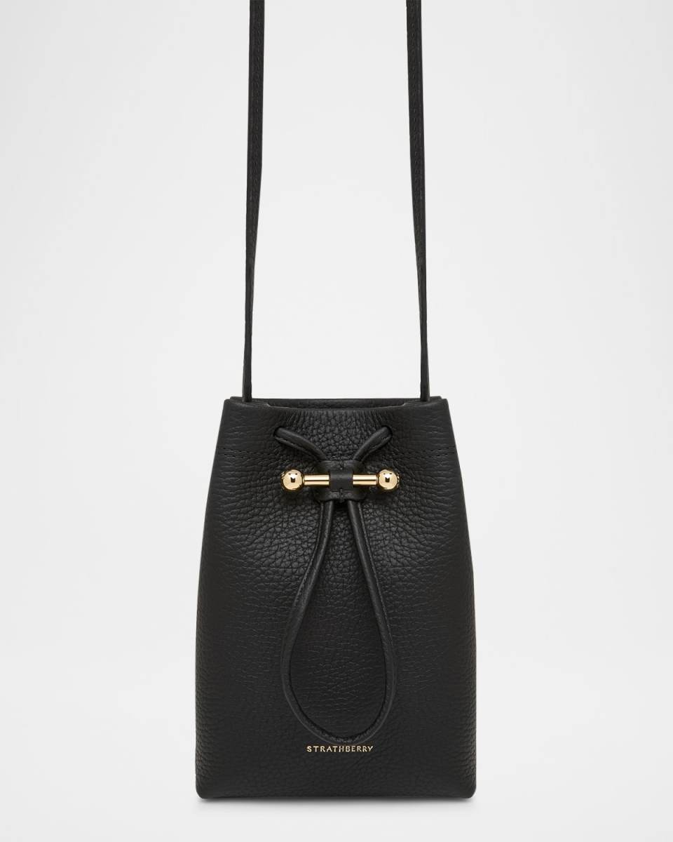 Osette Drawstring Leather Crossbody Pouch Bag